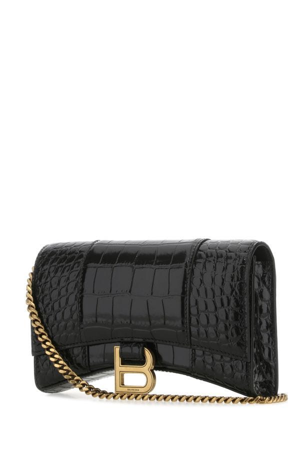 BALENCIAGA | Black leather Hourglass clutch