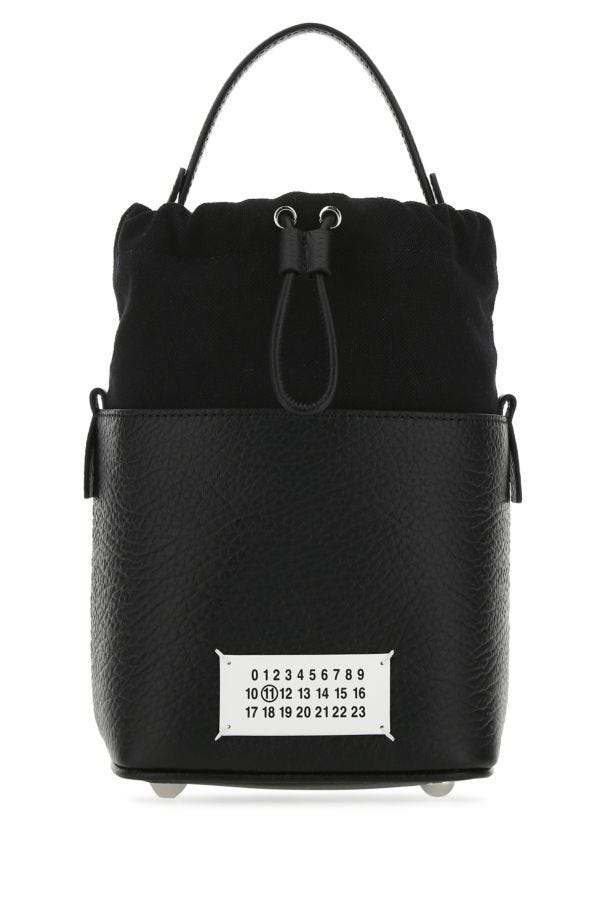 MAISON MARGIELA | Black leather and canvas mini 5AC bucket bag