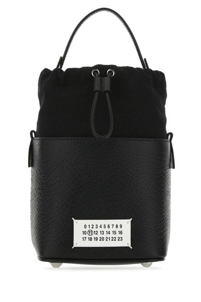 MAISON MARGIELA | Black leather and canvas mini 5AC bucket bag