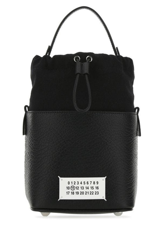 MAISON MARGIELA | Black leather and canvas mini 5AC bucket bag