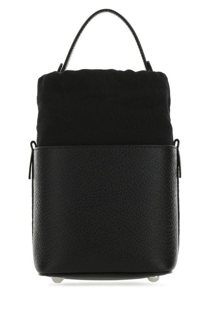MAISON MARGIELA | Black leather and canvas mini 5AC bucket bag