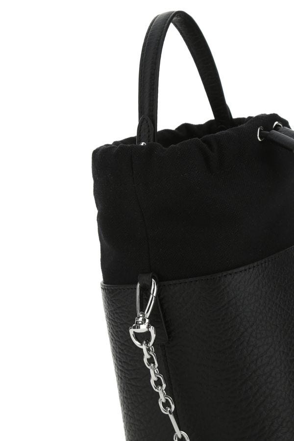 MAISON MARGIELA | Black leather and canvas mini 5AC bucket bag
