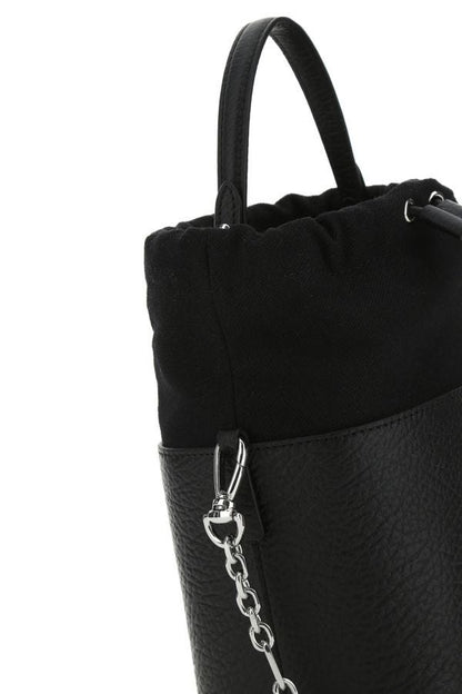 MAISON MARGIELA | Black leather and canvas mini 5AC bucket bag