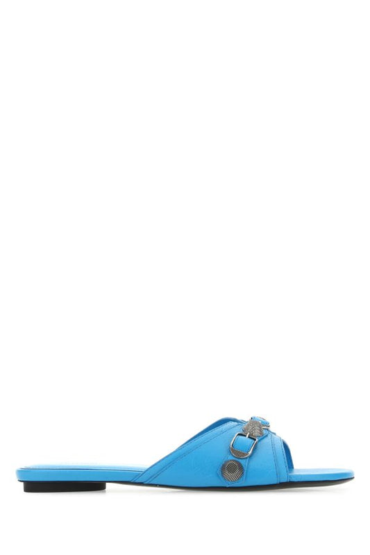 BALENCIAGA | Turquoise leather Cagole slippers