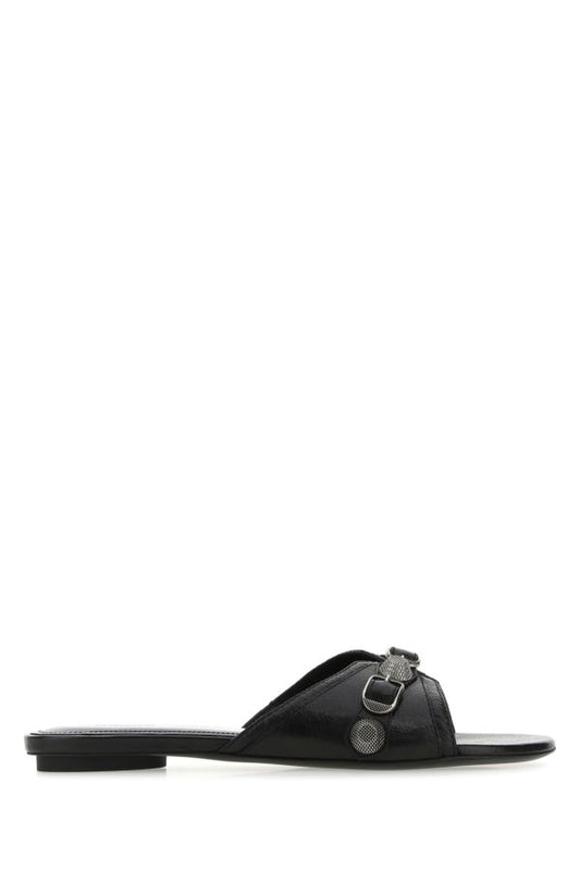 BALENCIAGA | Black leather Cagole slippers