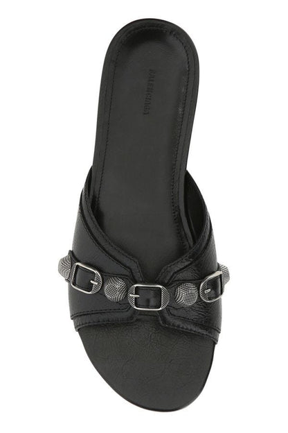 BALENCIAGA | Black leather Cagole slippers