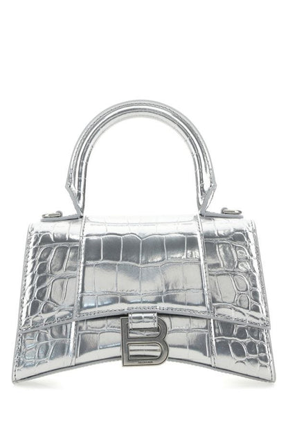 BALENCIAGA | Silver leather XS Hourglass handbag