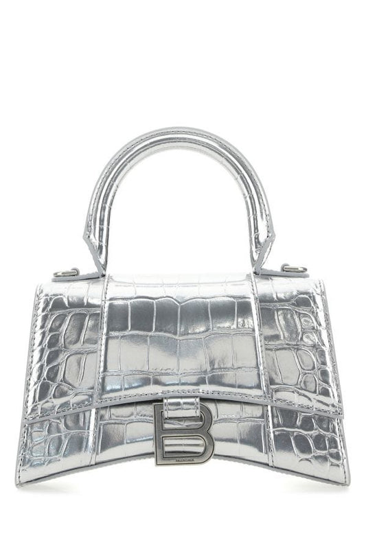 BALENCIAGA | Silver leather XS Hourglass handbag