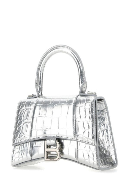 BALENCIAGA | Silver leather XS Hourglass handbag