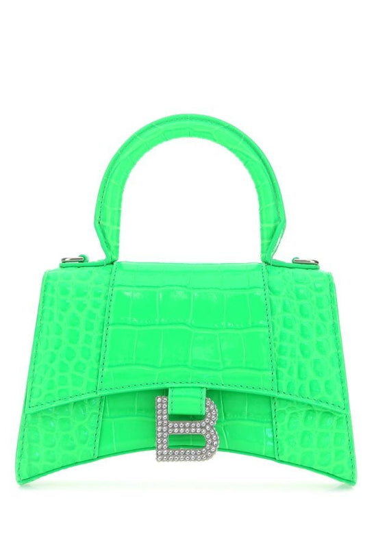 BALENCIAGA | Fluo green leather Hourglass XS handbag