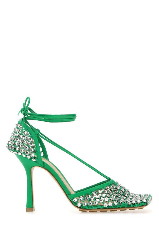 BOTTEGA VENETA | Grass green mesh Stretch sandals