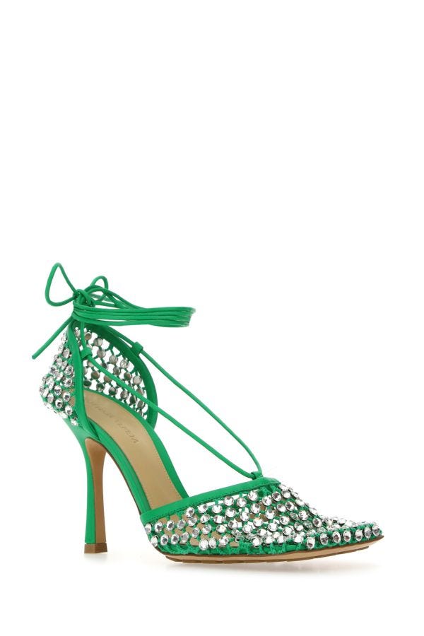 BOTTEGA VENETA | Grass green mesh Stretch sandals