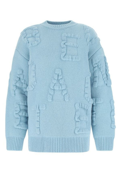 BOTTEGA VENETA | Light blue stretch wool blend Shetland Alphabet oversize sweater