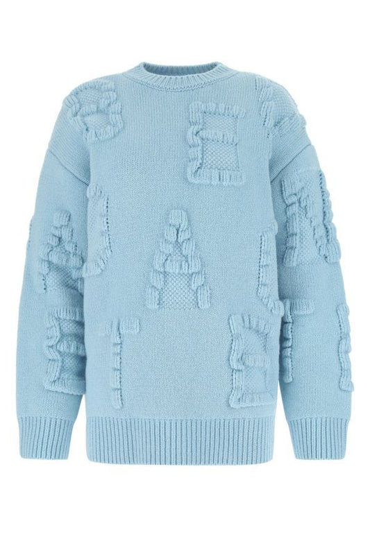 BOTTEGA VENETA | Light blue stretch wool blend Shetland Alphabet oversize sweater