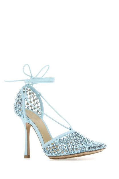 BOTTEGA VENETA | Pastel light-blue mesh Stretch sandals