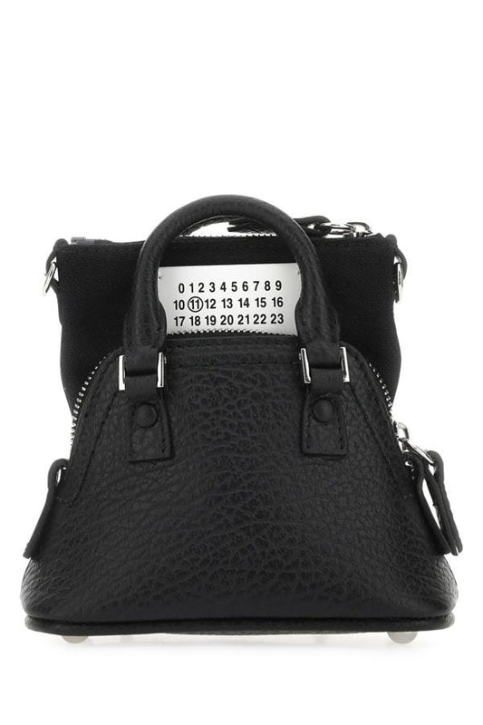 MAISON MARGIELA | Black leather and fabric 5AC handbag