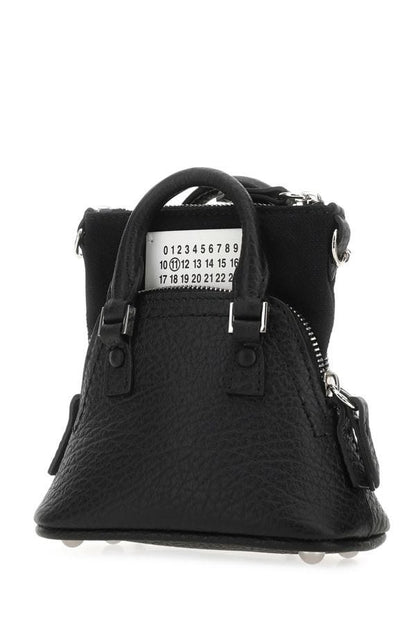 MAISON MARGIELA | Black leather and fabric 5AC handbag