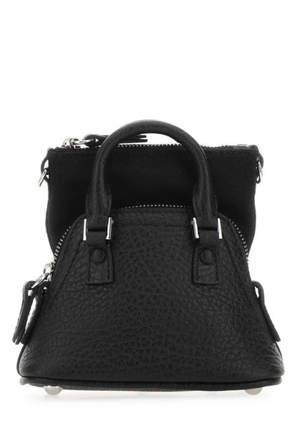 MAISON MARGIELA | Black leather and fabric 5AC handbag