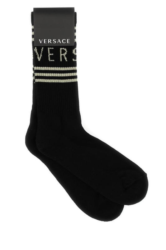 VERSACE | Black stretch cotton blend socks