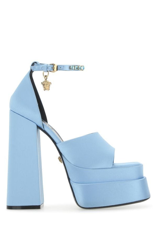 VERSACE | Light-blue satin Medusa Aevitas sandals