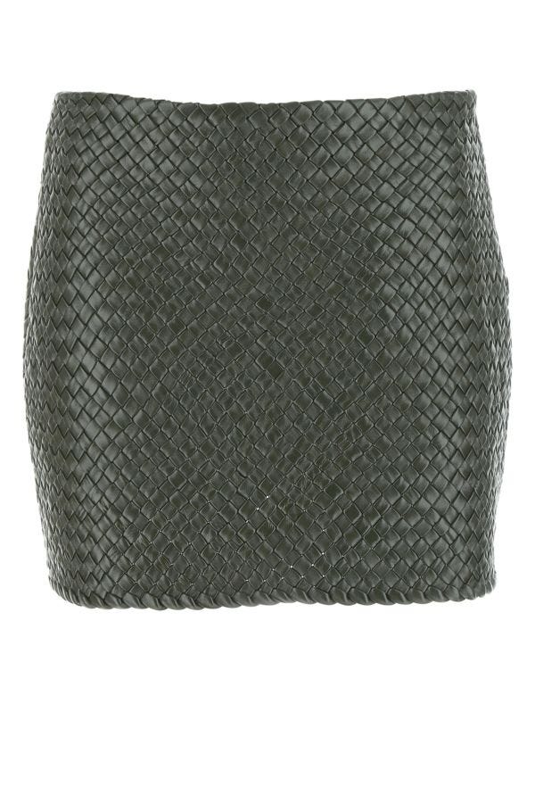 BOTTEGA VENETA | Army green leather mini skirt