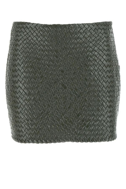 BOTTEGA VENETA | Army green leather mini skirt