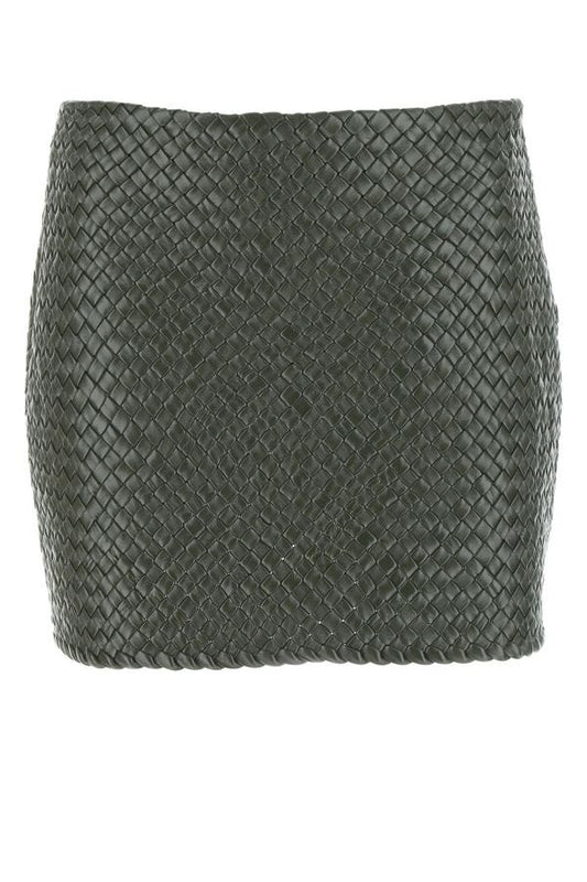 BOTTEGA VENETA | Army green leather mini skirt