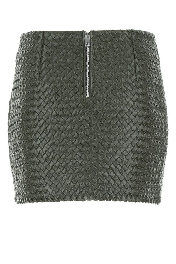 BOTTEGA VENETA | Army green leather mini skirt
