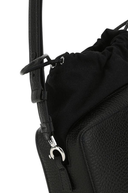 MAISON MARGIELA | Black leather and fabric 5AC bucket bag