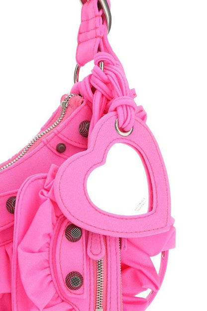 BALENCIAGA | Fluo pink fabric Le Cagole XS shoulder bag