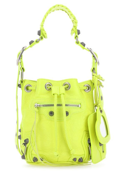 BALENCIAGA | Fluo yellow leather Le Cagole XS bucket bag