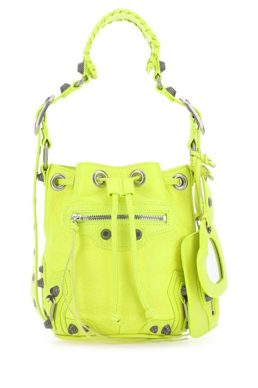 BALENCIAGA | Fluo yellow leather Le Cagole XS bucket bag