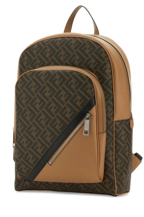 FENDI | マルチカラーのコットンブレンドとレザーバックパック