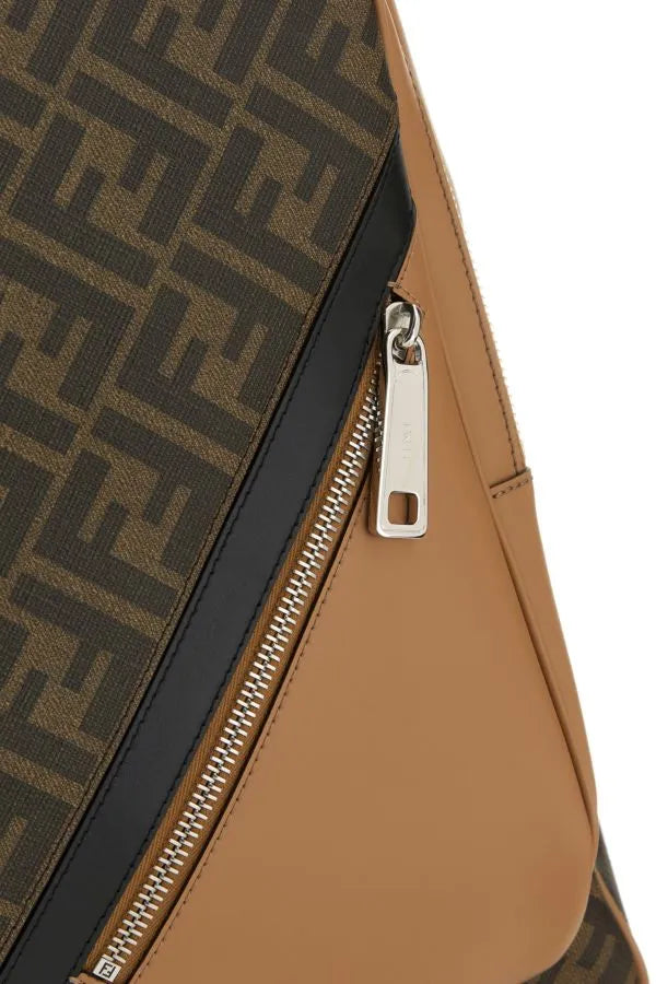 FENDI | マルチカラーのコットンブレンドとレザーバックパック