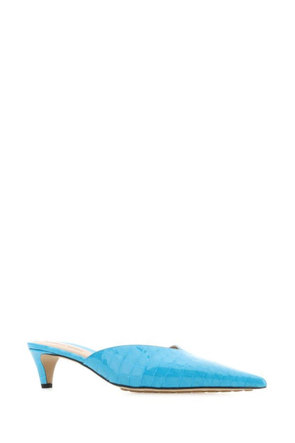 BOTTEGA VENETA | Turquoise leather Punta mules