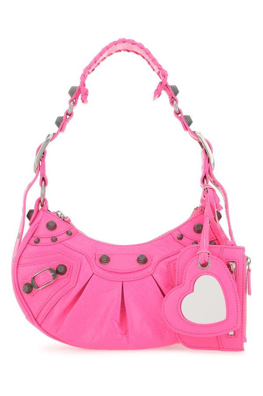 BALENCIAGA | Fluo pink nappa leather Le Cagole XS shoulder bag