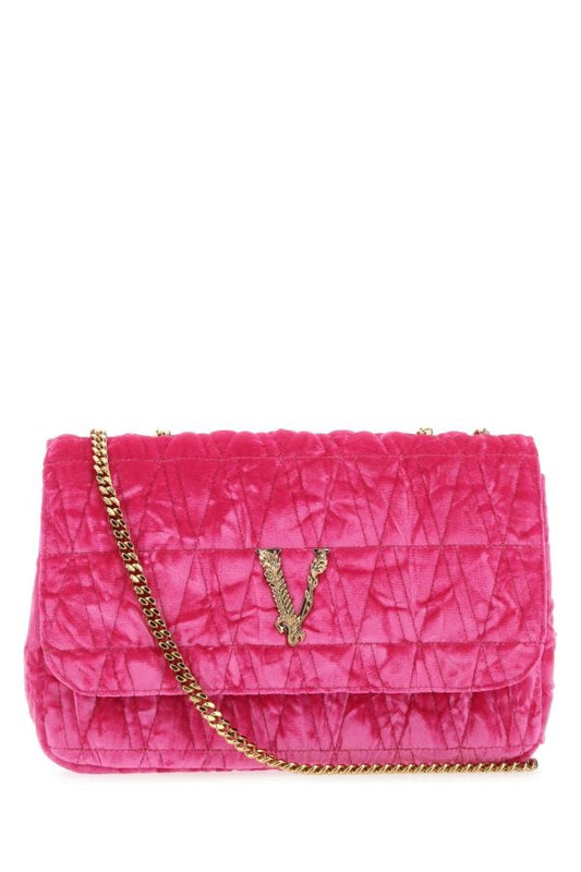 VERSACE | Fuchsia velvet Virtus shoulder bag
