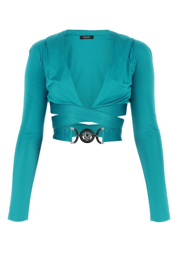 VERSACE | Teal green viscose top