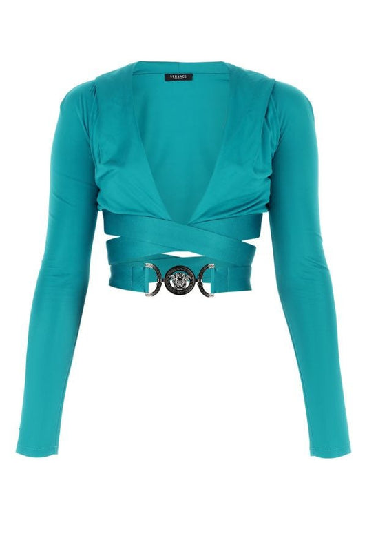 VERSACE | Teal green viscose top