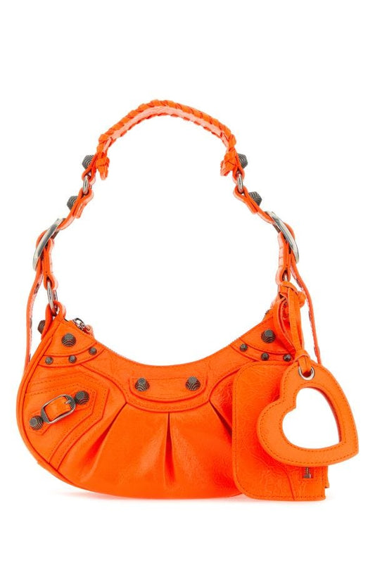 BALENCIAGA | Fluo orange nappa leather Le Cagole XS shoulder bag
