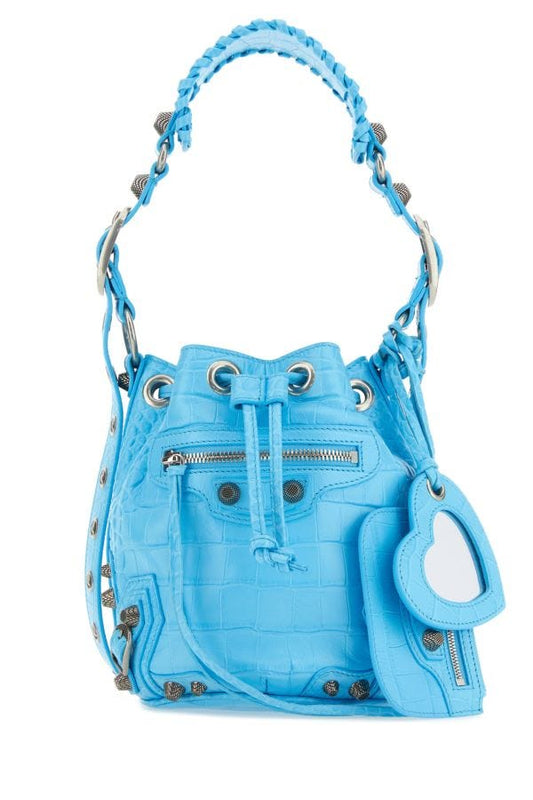 BALENCIAGA | Light-blue leather Le Cagole XS bucket bag
