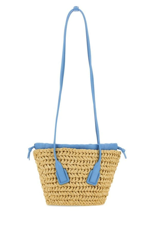 BOTTEGA VENETA | Two-tone raffia and nappa leather small Arco shoulder bag