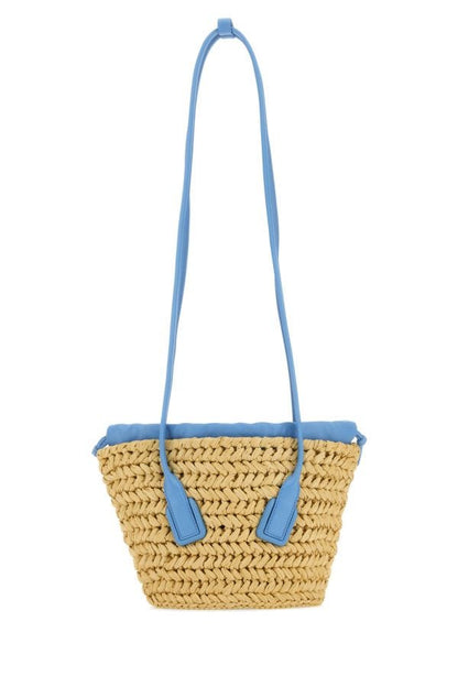 BOTTEGA VENETA | Two-tone raffia and nappa leather small Arco shoulder bag