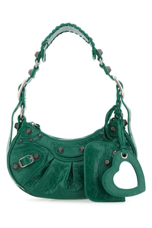 BALENCIAGA | Emerald green nappa leather Le Cagole XS shoulder bag