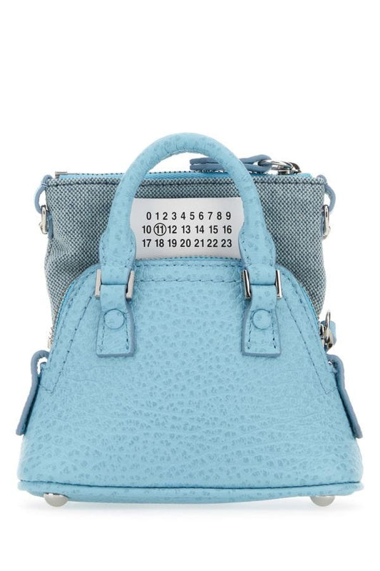 MAISON MARGIELA | Light blue leather and fabric 5AC Classique Baby handbag