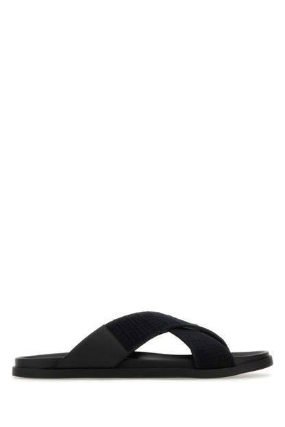 GIVENCHY | Black leather and cotton slippers