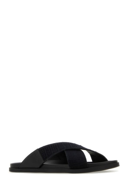 GIVENCHY | Black leather and cotton slippers