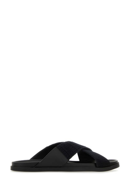 GIVENCHY | Black leather and cotton slippers