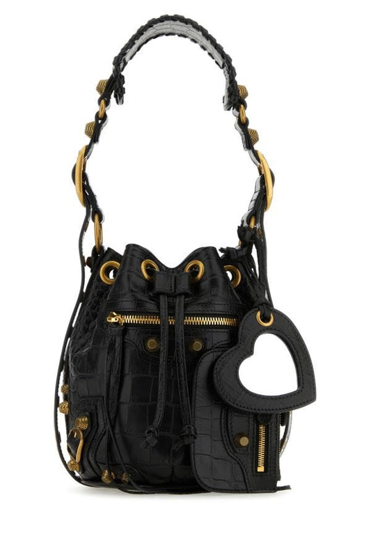 BALENCIAGA | Black leather Le Cagole XS bucket bag