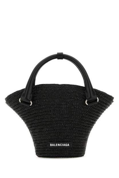 BALENCIAGA | Black straw mini Beach handbag